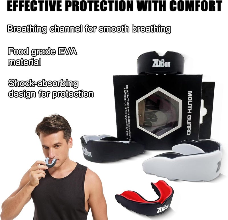 ZLYBox Dual-Layer Sports Mouth Guard for Adults & Youth with Case - Dental Protection for Boxing, Football, MMA, Hockey, Basketball, Lacrosse & All Contact Sports(White Black) - Image 2